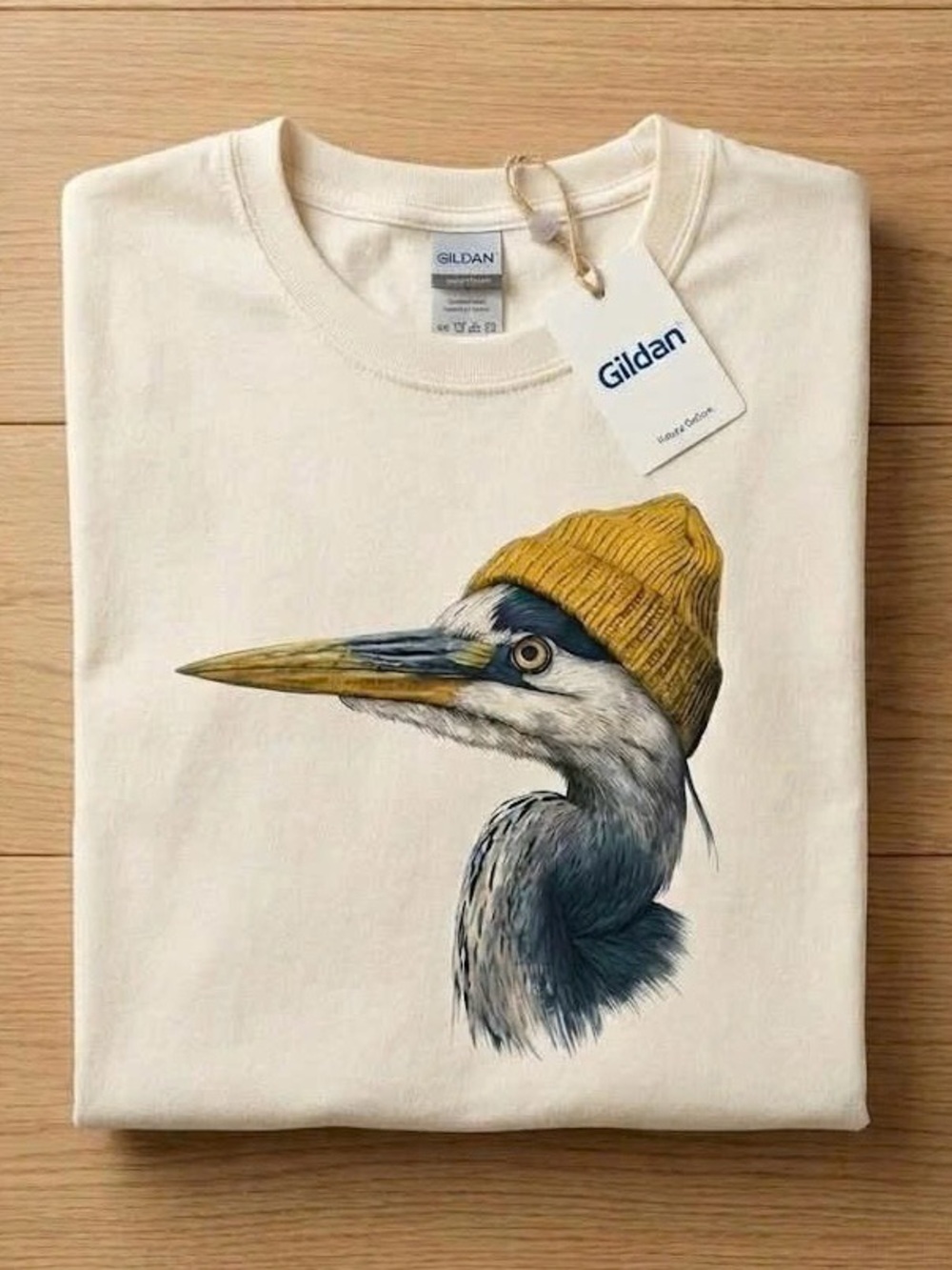 Vintage Great Blue Heron Beanie Shirt | Retro Hipster Bird Graphic Tee